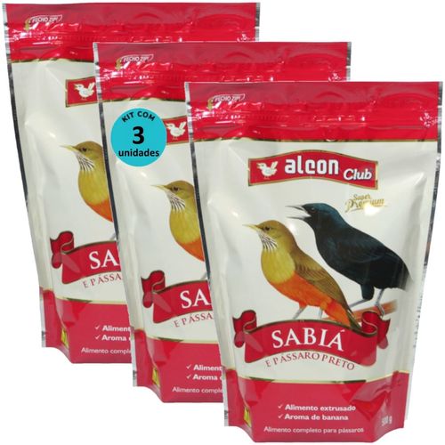 ALCON CLUB SABIÁ E PÁSSARO PRETO SUPER PREMIUM 500G KIT COM 3