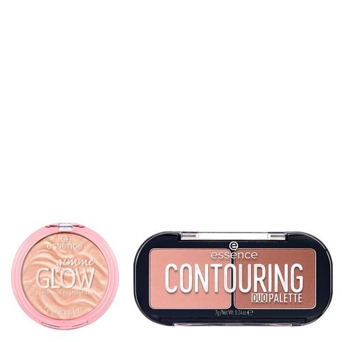 Kit Essence Paleta de Contorno Matte Contouring Duo 7g + Iluminador Compacto em Pó Gimme Glow 10 Nude 9g Kit