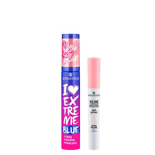 Kit Essence Primer para Cílios Alongadora Volume Branco 7ml + Máscara de Cílios I Love Extreme Crazy Volume Azul 12ml Kit
