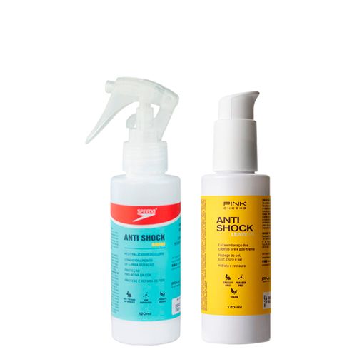 Kit Pink Cheeks Capilar - Leave-In Anti Shock Pré Treino 120ml + Leave-In Anti Shock Swim Speedo Spray 120ml Kit