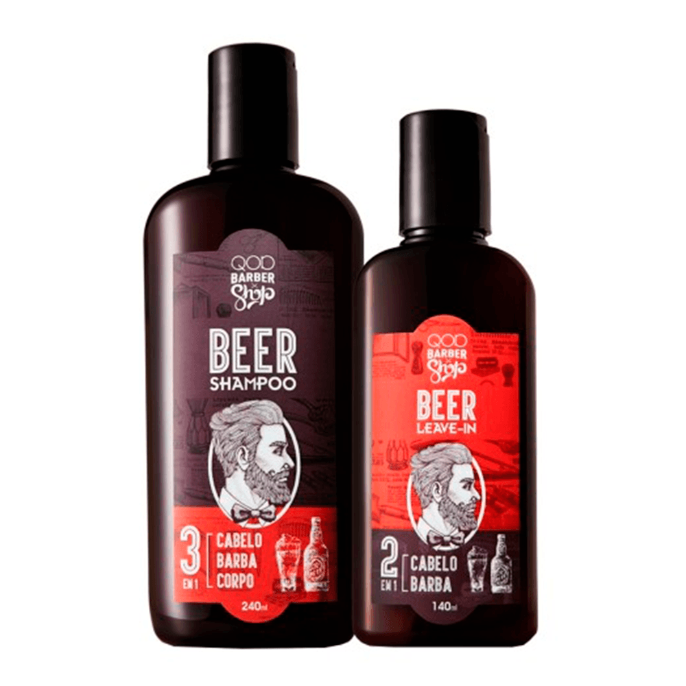 Kit QOD Barber Shop Beer Shampoo 3 em 1 + LeaveIn 140ml Drogarias