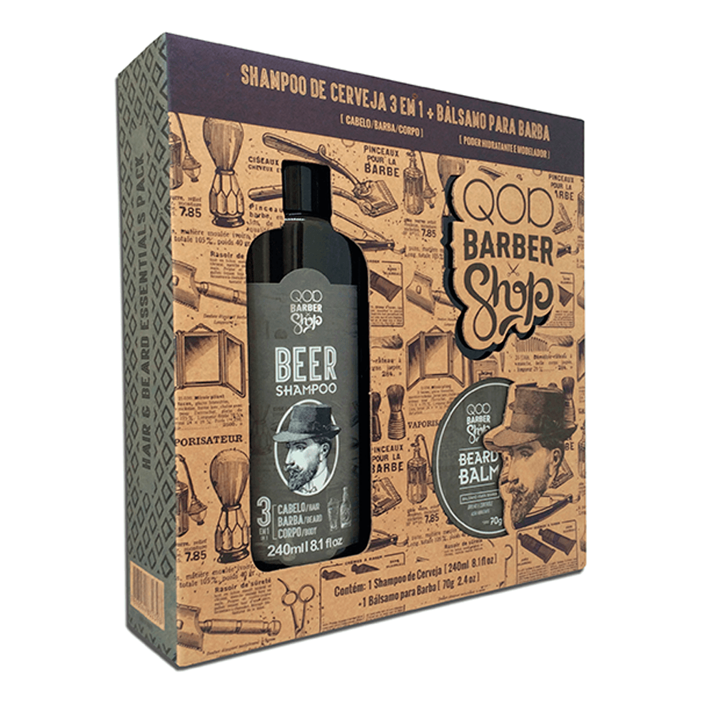 Kit QOD Barber Shop Beer Shampoo 3 em 1 + Bálsamo para Barba 70g