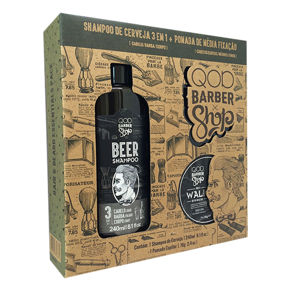 Kit QOD Barber Shop Beer Shampoo 3 em 1 + Cera Walk 70g Drogarias Pacheco