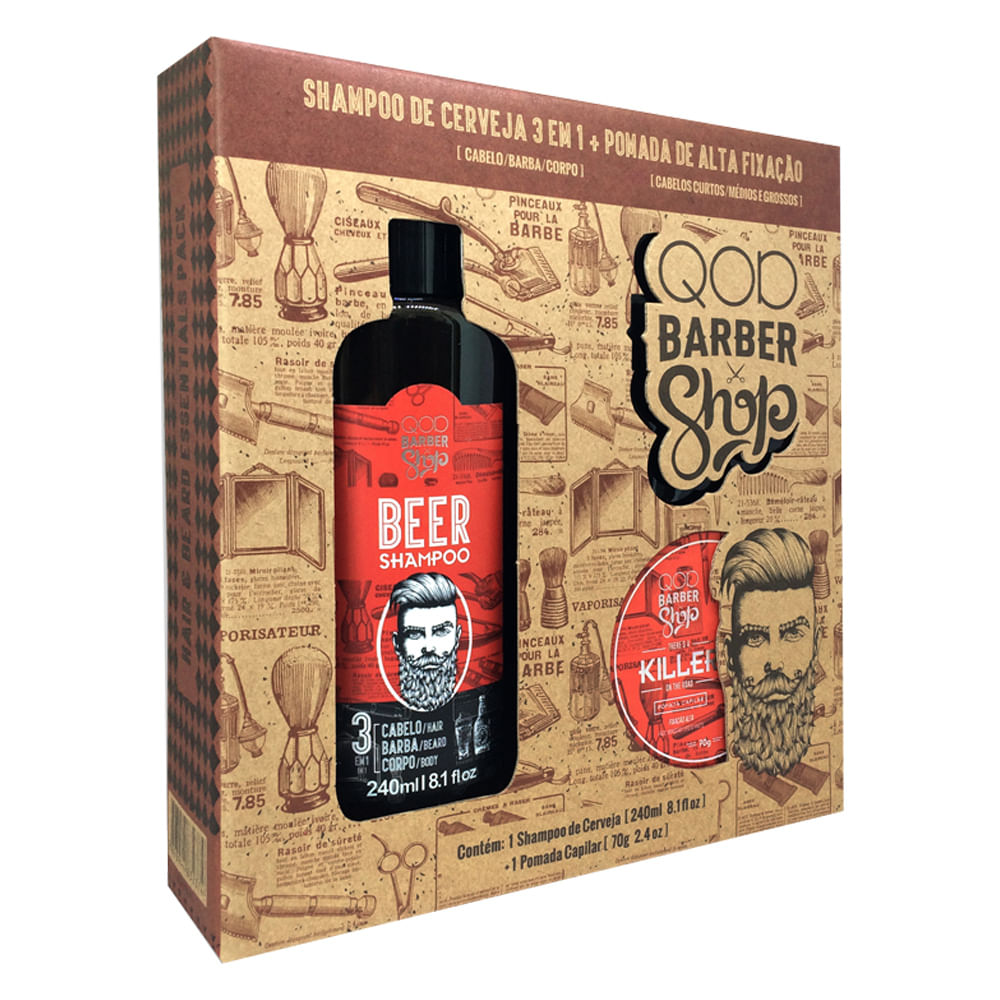 Kit QOD Barber Shop Beer Shampoo 3 em 1 + Cera Killer 70g Drogarias