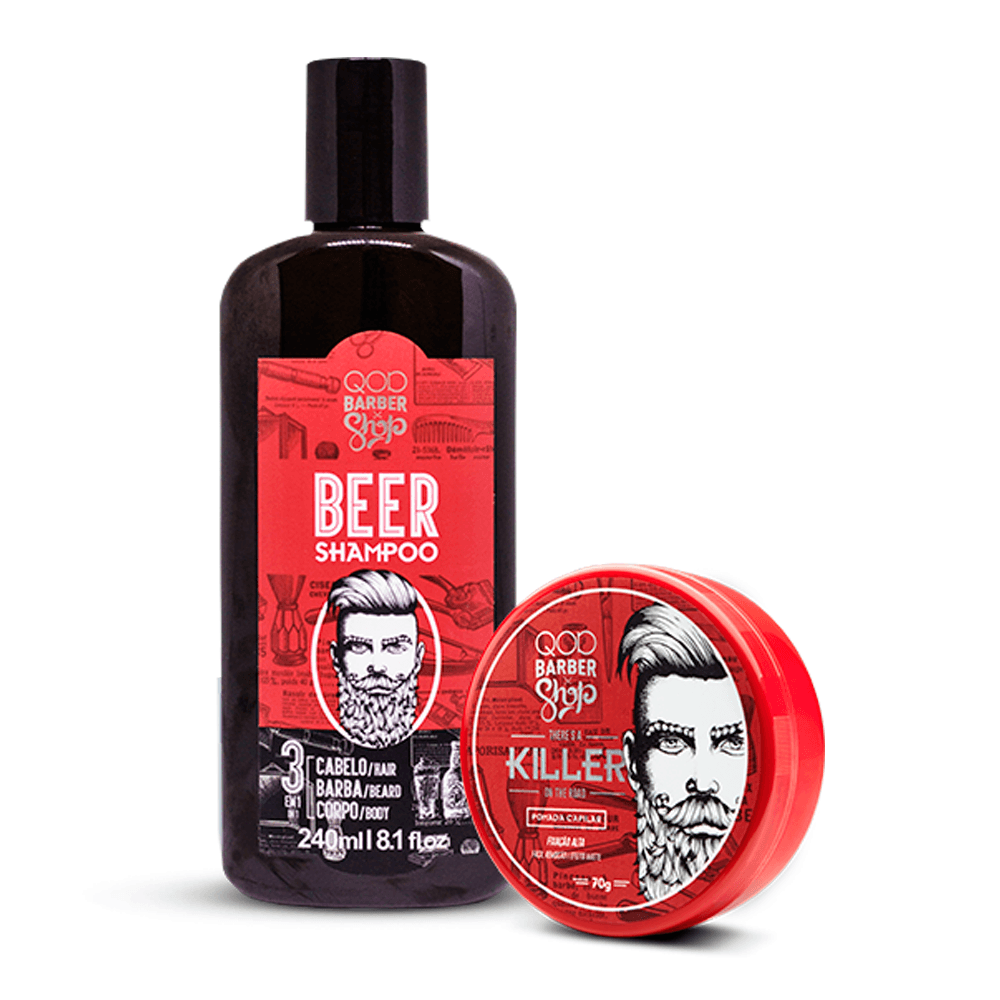 Kit QOD Barber Shop Beer Shampoo 3 em 1 + Cera Killer 70g Drogarias