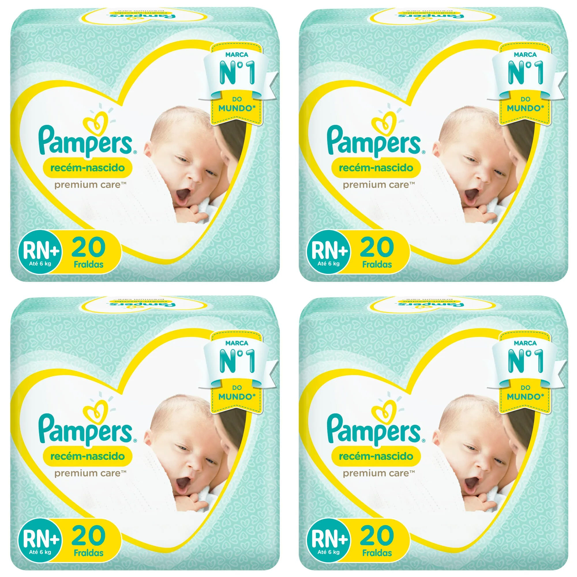 Kit 4 Fraldas Pampers Rn+ P/Care 6Kg 20 Unidades cada