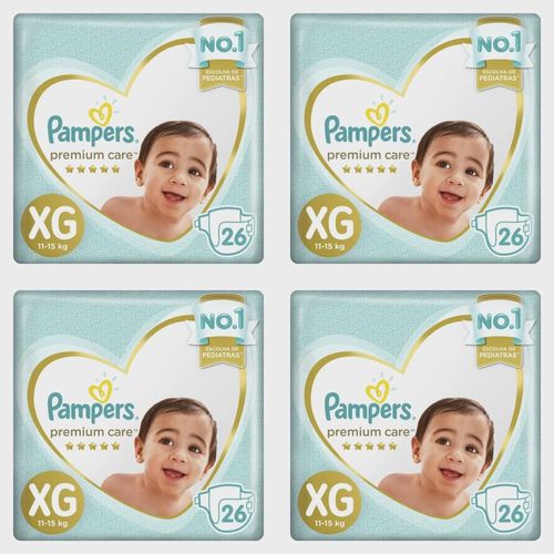 Kit 4 Fraldas Pampers P/Care Xg 26 Unidades cada Kit 4 Fraldas Pampers P/Care Xg 26 Unidades cada