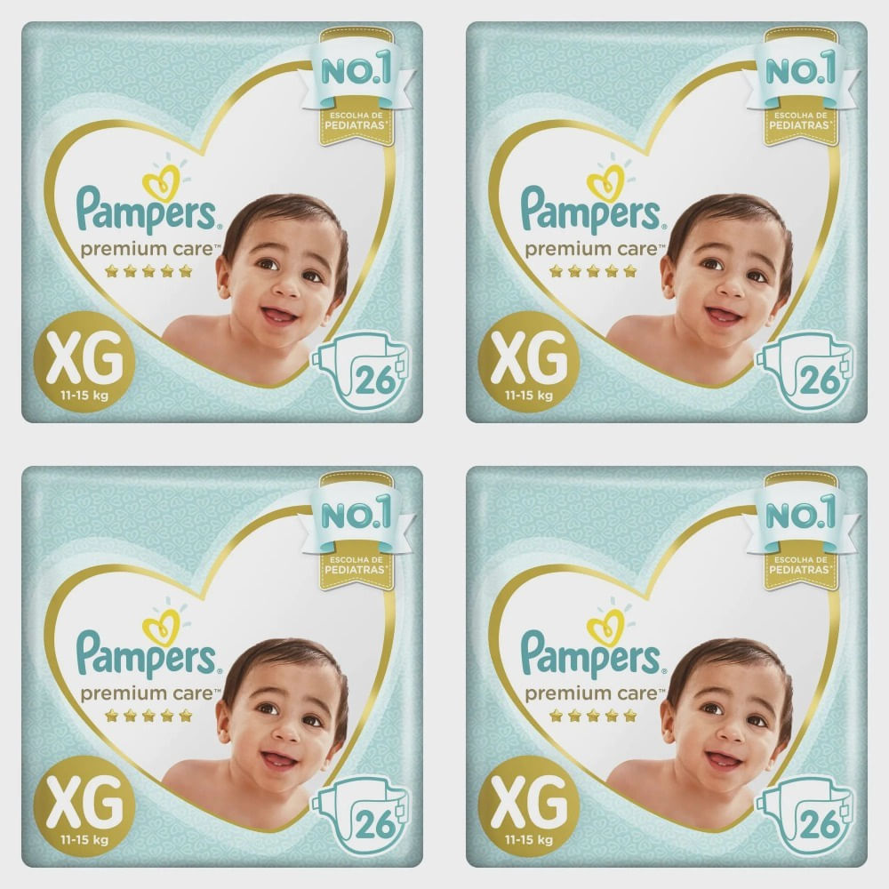 Kit 4 Fraldas Pampers P/Care Xg 26 Unidades cada
