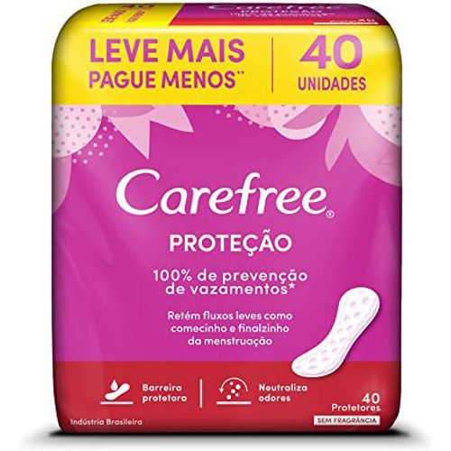 Absorvente Carefree Proteção Sem Perfume com 40 Unidades