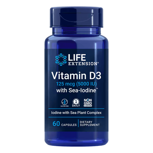 Vitamina D3 5000ui com Iodo Marinho 60 Cápsulas Life Extension