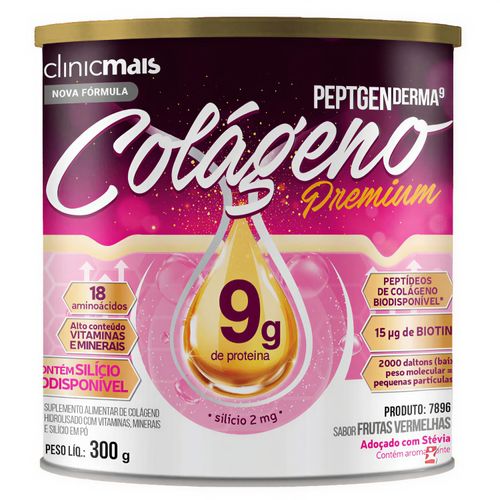 COLAGENO PREMIUM PEPTGENDERMA + VITAMINA + MINERAIS 300G FRUTAS VERMELHAS - CLINICMAIS