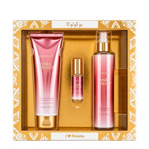 Kit Pokoloka Luxury Elixir Yara Velvet - Hidratante 240ml + Body Splash 250ml + Perfume 15ml Kit Kit Pokoloka Luxury Elixir Yara Velvet - Hidratante 240ml + Body Splash 250ml + Perfume 15ml Kit