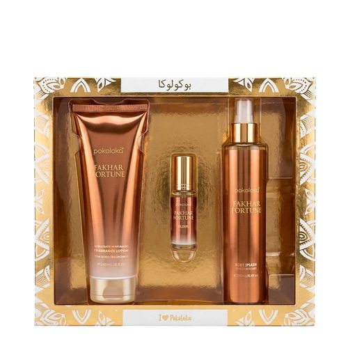 Kit Pokoloka Luxury Elixir Fakhar Fortune - Deo Colônia 15ml + Hidratante 240ml + Body Splash 250ml Kit Kit Pokoloka Luxury Elixir Fakhar Fortune - Deo Colônia 15ml + Hidratante 240ml + Body Splash 250ml Kit