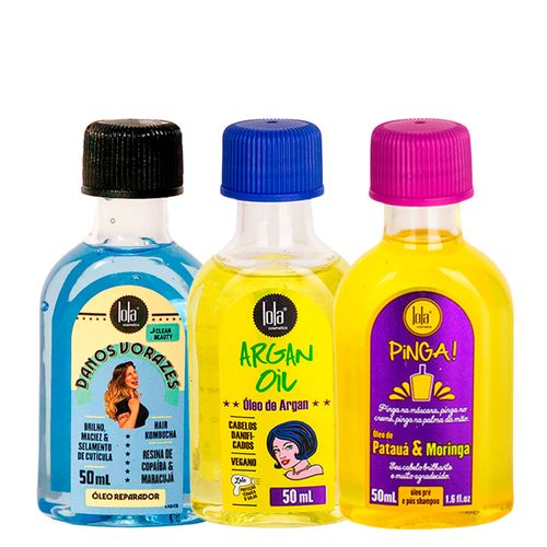 Kit Lola From Rio - Óleo Danos Vorazes 50ml + Leave-In Argan Oil 50ml + Óleo Pinga! Patauá & Moringa 50ml Kit