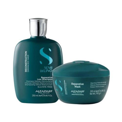 Kit Alfaparf Semi Di Lino Reconstruction Reparative Shampoo 250 ml + Máscara 200 ml Kit Alfaparf Semi Di Lino Reconstruction Shampoo Máscara