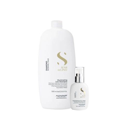 Kit Alfaparf Semi Di Lino Diamond Illuminating Shampoo 1 Litro + Leave-in 125 ml Kit Alfaparf Semi Di Lino Diamond - Shampoo + Fluido
