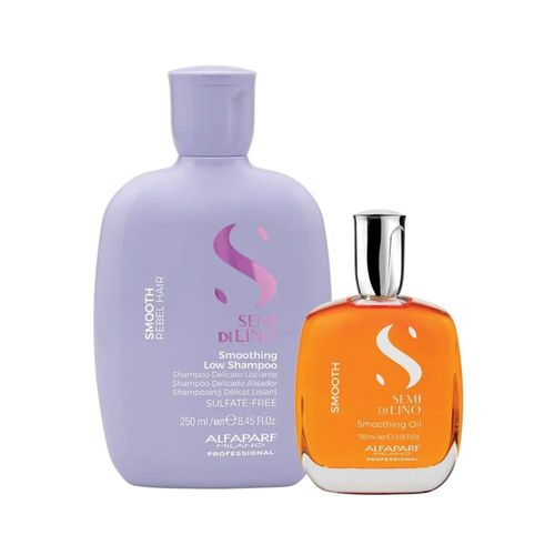 Kit Alfaparf Semi Di Lino Smoothing Rebel Hair Shampoo 250 ml + Oleo Capilar 100 ml Kit Alfaparf Semi Di Lino Smooth Shampoo Oleo Capilar
