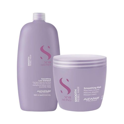 Kit Alfaparf Semi Di Lino Smoothing Rebel Hair Shampoo 1 Litro + Máscara 500 ml Kit Alfaparf Semi Di Lino Smooth Rebel Hair Shampoo Máscara
