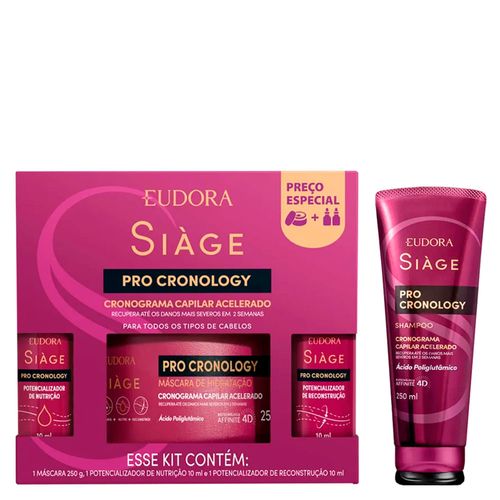 Kit Eudora Siàge Pro Cronology Cronograma Capilar Acelerado - 3 Produtos + Shampoo 250ml Kit
