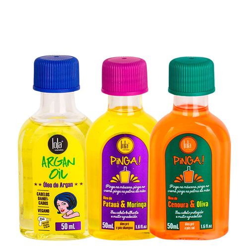 Kit Lola From Rio - Leave-In Argan Oil 50ml + Óleo Pinga! Patauá & Moringa 50ml + Óleo Pinga! Cenoura & Oliva 50ml Kit