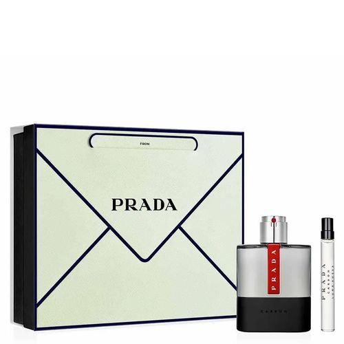Kit Perfume Prada Luna Rossa Carbon Masculino - Eau de Toilette 100ml + Miniatura 10ml Coffret