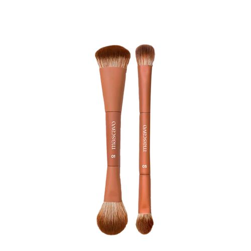 Kit Mascavo Pro Series Pincel de Maquiagem Duplo para Rosto + Pincel Duplo para Sombra Kit