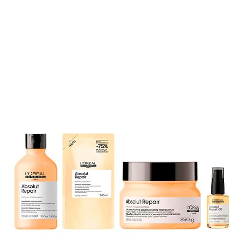 Kit L'Oréal Professionnel Absolut Repair Shampoo Refil 240ml + Shampoo 300ml + Máscara 250g + Sérum 30ml Kit