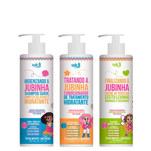 Kit Widi Care Higienizando a Jubinha Shampoo Suave Limpeza Delicada e Hidratante 300ml + Condicionador 300ml + Creme de Pentear Efeito Levinho 300ml Kit