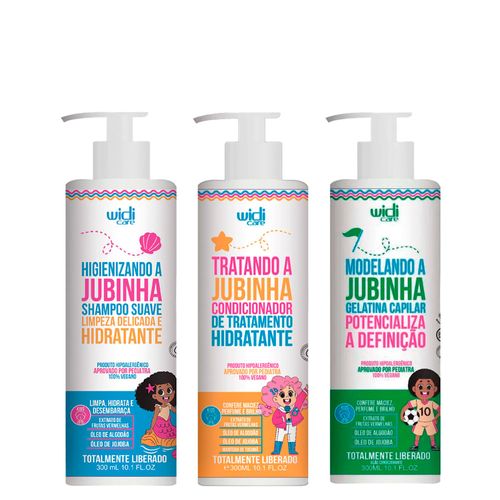 Kit Widi Care Shampoo Hidratante Limpeza Delicada e Suave Jubinha 300ml + Condicionador 300ml + Gelatina Capilar 300g Kit