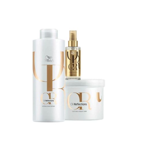 Kit Wella Oil Reflections Shampoo 1 Litro + Máscara 500 g + Oleo Reflections 100 ml Kit Wella Oil Reflections Shampoo Máscara e Oleo Reflections