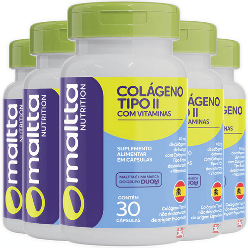 KIT 5 COLÁGENO TIPO 2 NÃO DESNATURADO IMPORTADO + VITAMINAS TOTAL 150 CÁPSULAS - MALTTA NUTRITION