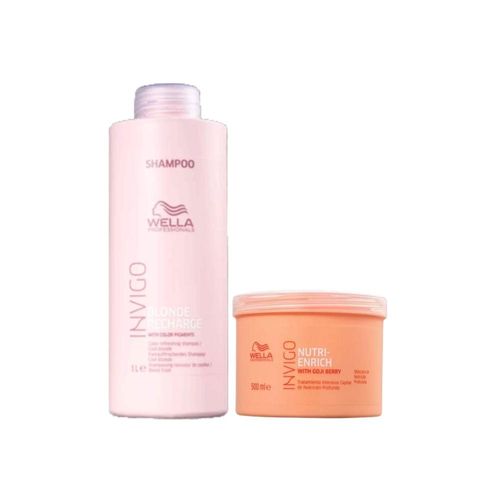 Kit Wella Nutri-Enrich Máscara 500 ml + Shampoo Blonde Recharge 1 Litro Kit Wella Nutri-Enrich Máscara e Shampoo Blonde Recharge