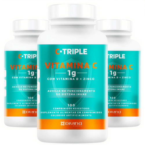 KIT 3 C-TRIPLE VITAMINA C 1G + ZINCO 10 MG + VITAMINA D 400UI TOTAL 300 COMPRIMIDOS - DIVINA PHARMA
