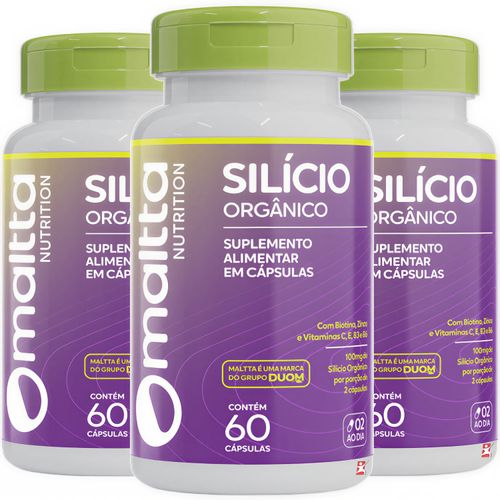 KIT 3 SILICIO ORGANICO + VITAMINAS + ZINCO CABELO, PELE E UNHAS TOTAL 180 CÁPSULAS - MALTTA NUTRITION