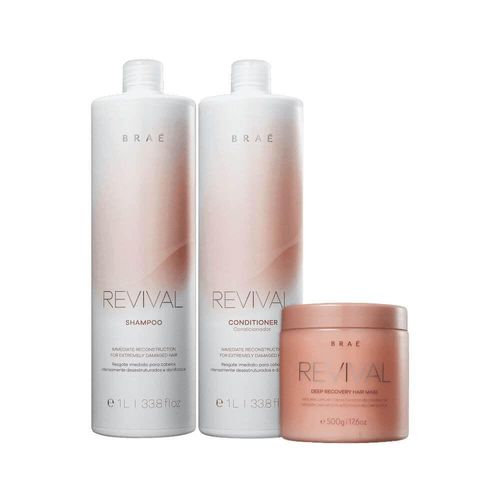 Kit Braé Revival Shampoo 1 Litro + Condicionador 1 Litro + Máscara 500 g Kit Braé Revival Shampoo e  Condicionador e Máscara