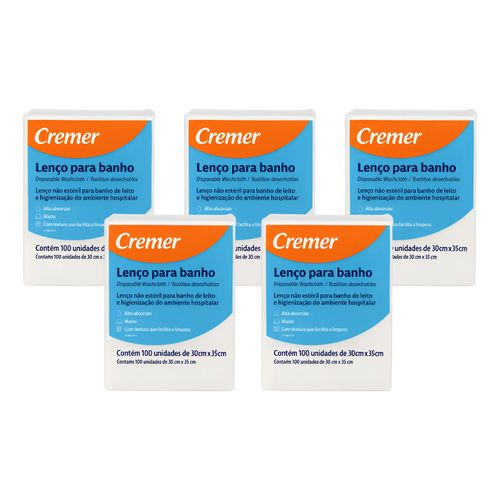 Lenço para Banho Cremer Pacote com 100 Unidades Higiene Corporal 500 Unidades
