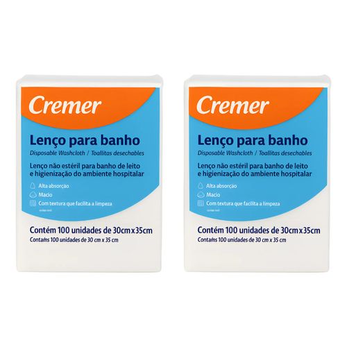 Lenço para Banho Cremer Pacote com 100 Unidades Higiene Corporal 200 Unidades