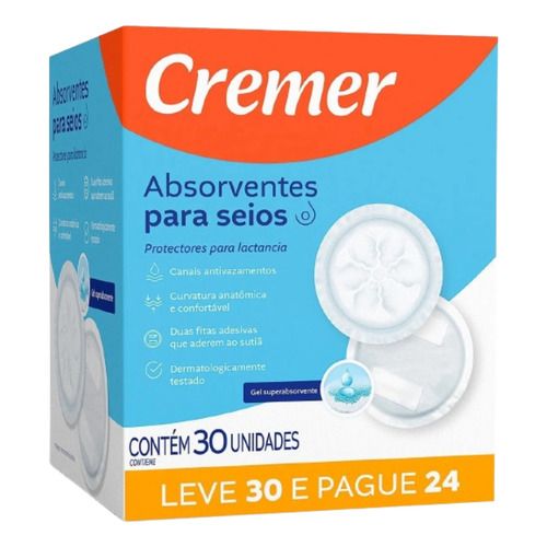 Absorvente Para Seios Cremer Toque Suave 30 Unidades