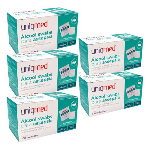 Álcool Swabs para Assepsia Uniqmed Caixa c/ 100 Unidades 500 Unidades