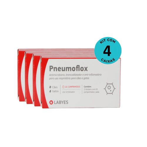 Kit Pneumoflox com 16 Comprimidos para Cães e Gatos Labyes - com 4 unidades