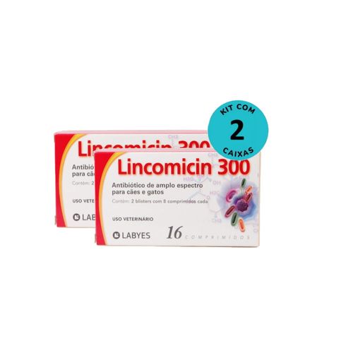 Kit Lincomicin 300 com 16 Comp. Cães e Gatos Labyes - com 2 unidades