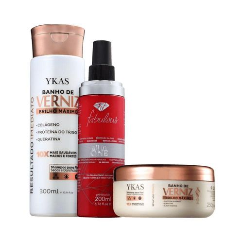 Kit Ykas Verniz Shamp 300ml + Másk 250g + All in One 250ml