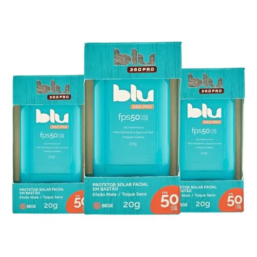 Kit C/ 3 Protetor Solar Em Bastão Fps50 Com Cor Blu 360pro