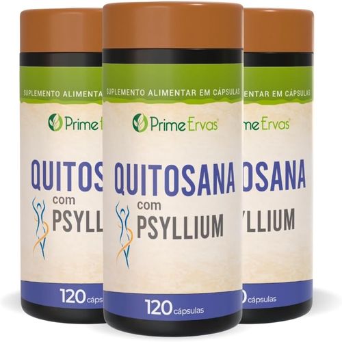 KIT 3 QUITOSANA COM PSYLLIUM 500MG 120CPS PRIME ERVAS
