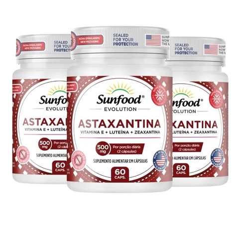 KIT 3 ASTAXANTINA 500MG 60 CAPS SUNFOOD EVOLUTION