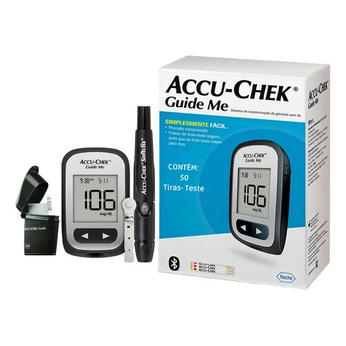 Kit AccuChek Guide Me Roche Aparelho + 50 Tiras Glicemia