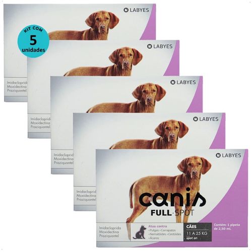 ANTIPULGAS E VERMIFUGO CANIS FULLSPOT CÃES DE 11 A 25KG KIT COM 5 ANTIPULGAS E VERMIFUGO CANIS FULLSPOT CÃES DE 11 A 25KG 2,50ML KIT COM 5