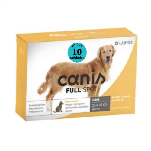 ANTIPULGAS E VERMIFUGO CANIS FULLSPOT CÃES DE 26 A 40KG KIT COM 10 ANTIPULGAS E VERMIFUGO CANIS FULLSPOT CÃES DE 26 A 40KG 4,00ML KIT COM 10