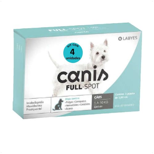 ANTIPULGAS E VERMIFUGO CANIS FULLSPOT CÃES DE 5 A 10KG KIT COM 4 ANTIPULGAS E VERMIFUGO CANIS FULLSPOT CÃES DE 5 A 10KG 1,00ML KIT COM 4