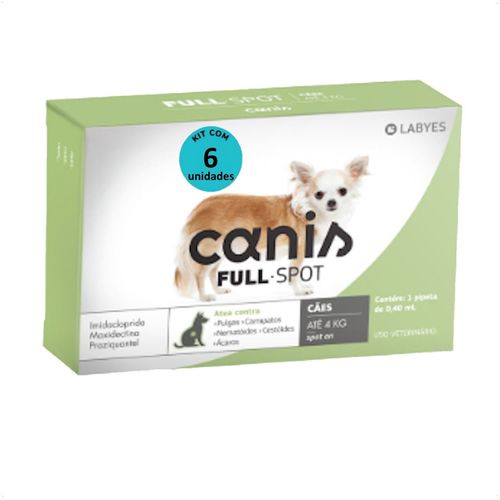 ANTIPULGAS E VERMIFUGO CANIS FULLSPOT CÃES ATÉ 4KG KIT COM 6